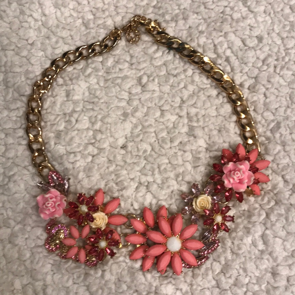 Pink floral cluster necklace